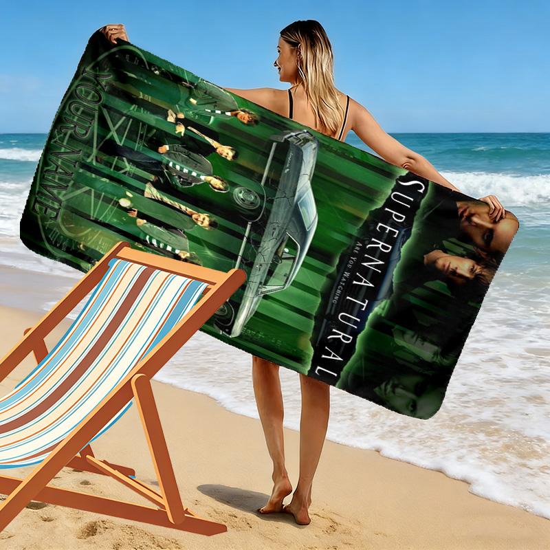 Name Custom Supernatural Hunting Brothers Print Beach Towel, Large Soft Quick Dry Towel for Beach Camping Swimming