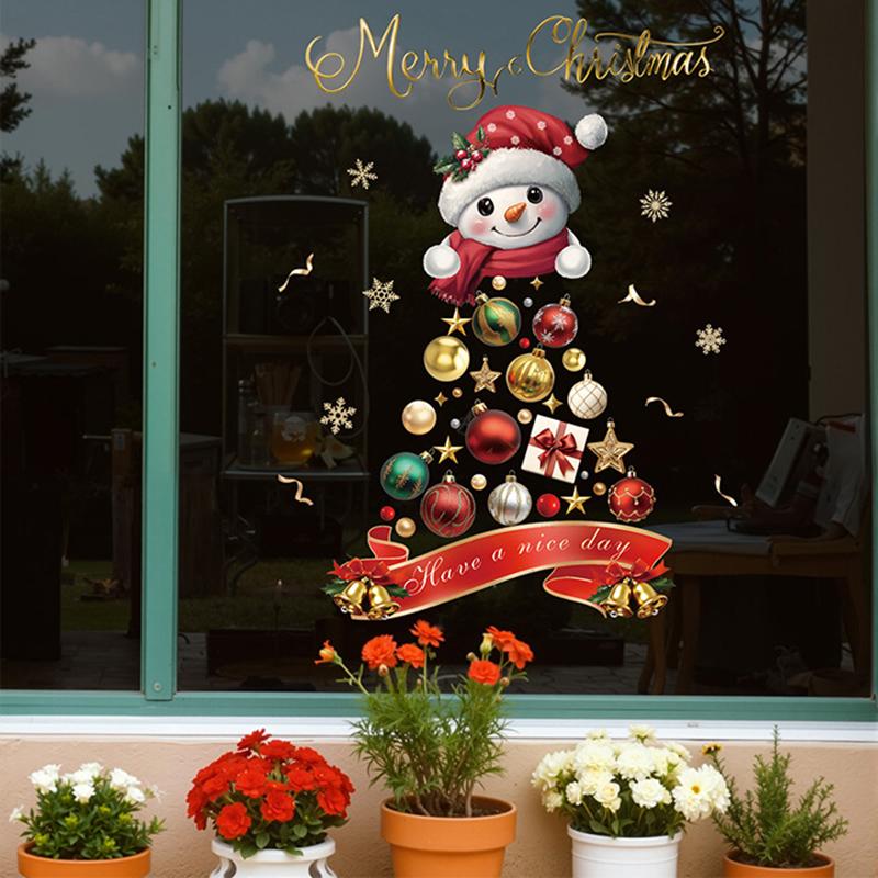 Adesivi per Vetrine Capodanno 2025 Decorazione Natalizia Babbo Natale Pupazzo di Neve Adesivo Albero di Natale Decorazione Vetro Decalcomania Regalo di Natale