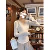 Women White Lace Trim V Neck Long Sleeve Slim Fit Top
