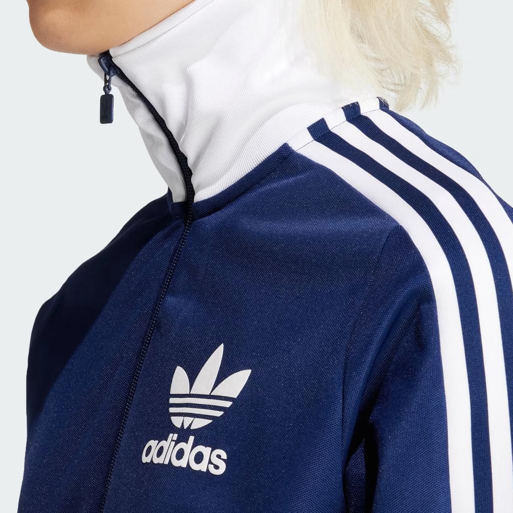Adidas Originals Beckenbauer Track Striped Logo Print Stand Collar Zip Long Sleeve Sweatshirt Women sweatshirt Dark-Blue IY2222