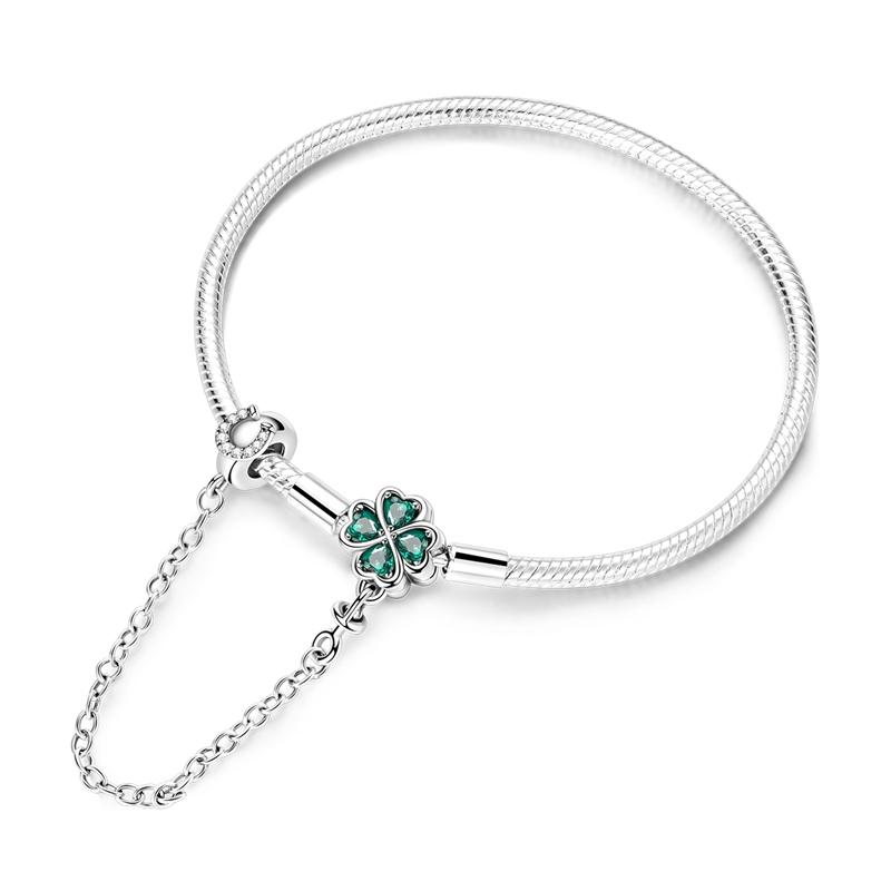 925 Silver Heart Bracelet 17-20CM Sparkling Golden DIY Charms Beads Fashion Jewelry for Women