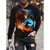Modisches Herren Rundhals Langarm 3D Lässiges Farbprint Lässiges Langarm Rundhals T-Shirt
