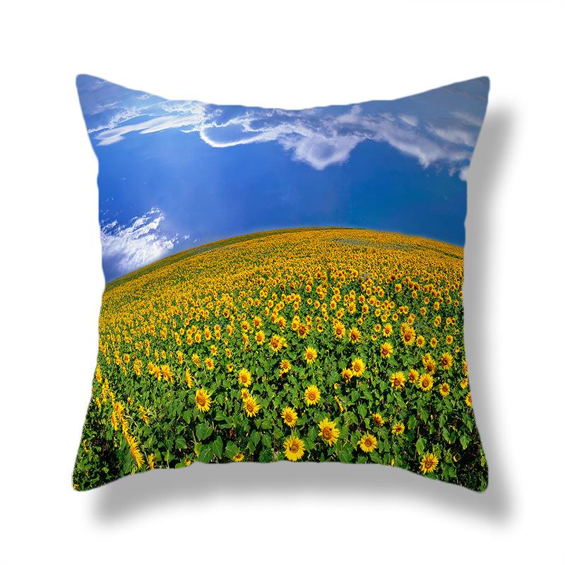 Sunflower Series Landscape Printing Pattern Cushion Cover Home Living Room Sofa Decorative Pillow Pillow Cover