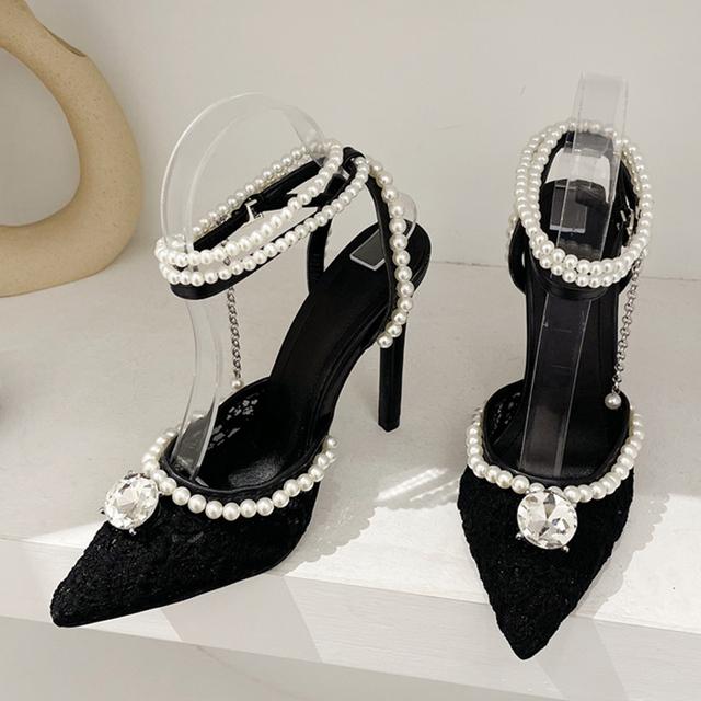 

Стильные сетчатые женские туфли-лодочки с острым носком и блестящими кристаллами, сексуальные свадебные туфли на высоком каблуке с ремешком на щиколотке и вечеринкой для выпускного вечера 42 чёрный