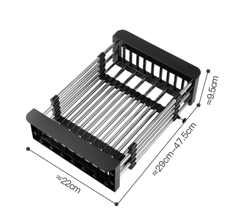 Stainless Steel Retractable Kitchen Sink Drain Storage Rack Bowls Dish Drying Holder Vegetables Fruits Cleaning Drain Basket