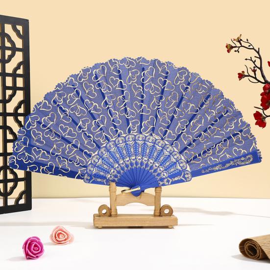 Ventaglio Pieghevole con Stampa Cuore Amore Stile Cinese Stecche Vuote Tessuto Ventaglio a Mano Ventaglio Portatile per Rinfrescarsi Oggetti di Scena per Danza Feste