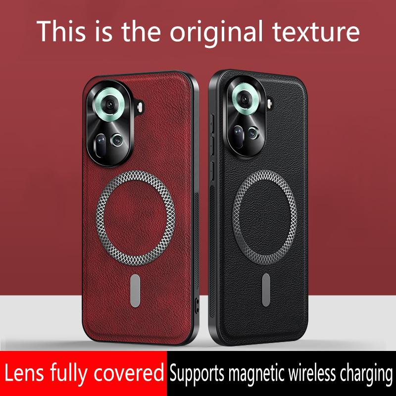 For Oppo Reno 11F Case Magnetic Elegant Leather Wear-Resistant Lens Fully Covered Non-Slip Grip Edge Cover Shell