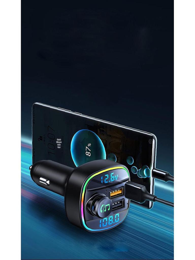 Bluetooth Car MP3 Player with Lossless Sound, Fast Charging, FM Transmitter, and HD Dual Display.