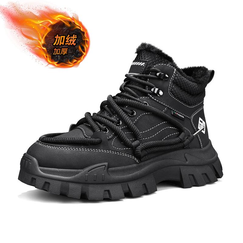 

Cotton shoes men s winter men s shoes fleece warm Martin boots leather surface outdoor wear-resistant trend casual tooling boots short boots 39