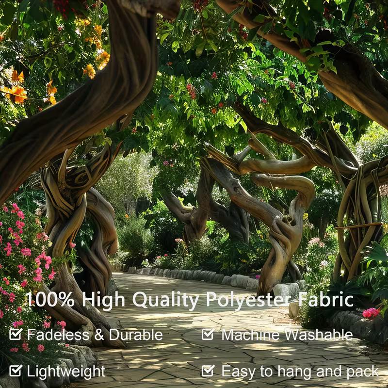 Twisted Tree Arch Tapestry Wall Hanging, Enchanted Garden Path with Floral Magical Landscape Wall Art for Home Decor
