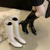 2024 Autumn/Winter New Long Boots Women Metal Square Head Look Thin Thick High Heels Chelsea Women's Ankle Boots