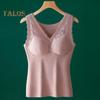 Winter Women Thermal Vest with Chest Pads Seamless Lace Fast Temperature Lock V Neck Slim Fit Elastic Sleeveless Inner Wear Bottoming Tank Top