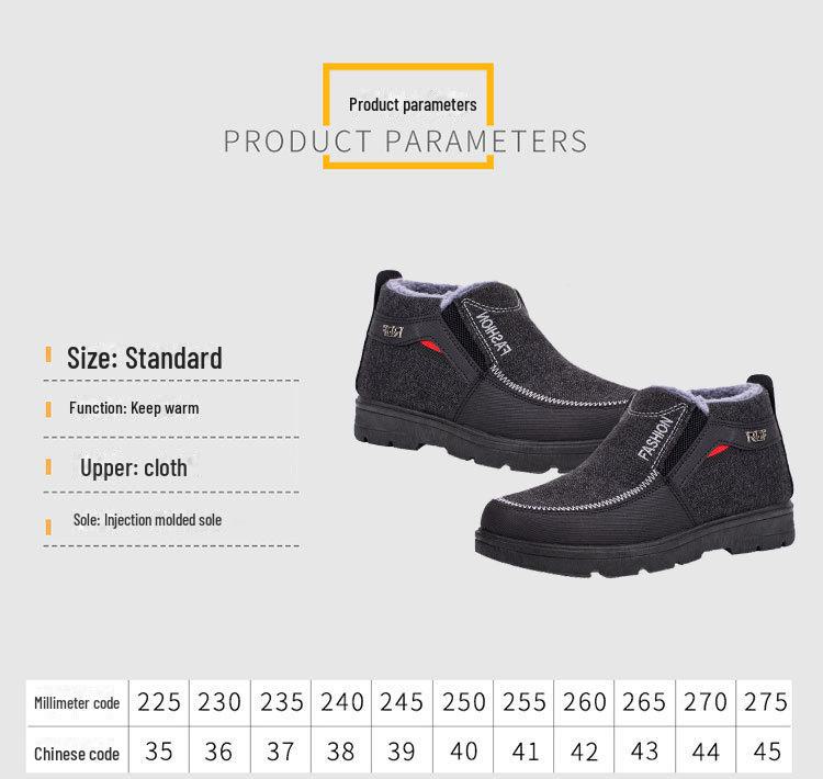 Men's Thick-Soled Winter Cotton Boots with Velvet Lining – Non-Slip, Cold-Proof, One-Step Snow Boots for Middle-Aged and Elderly