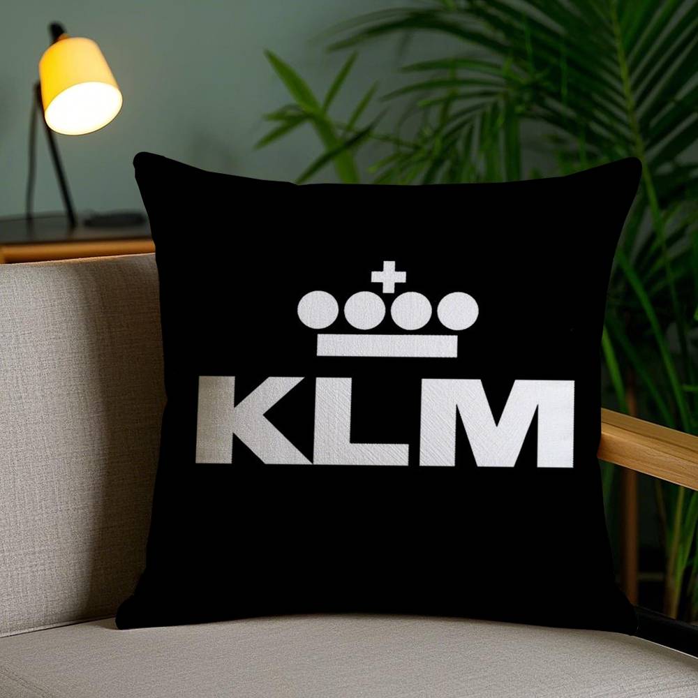 Netherlands K-Klm R-Royal Dutch Airlines Pillow Case Home Dorm Chair Back Short Plush Double-sided Printing Office Cushion Cover