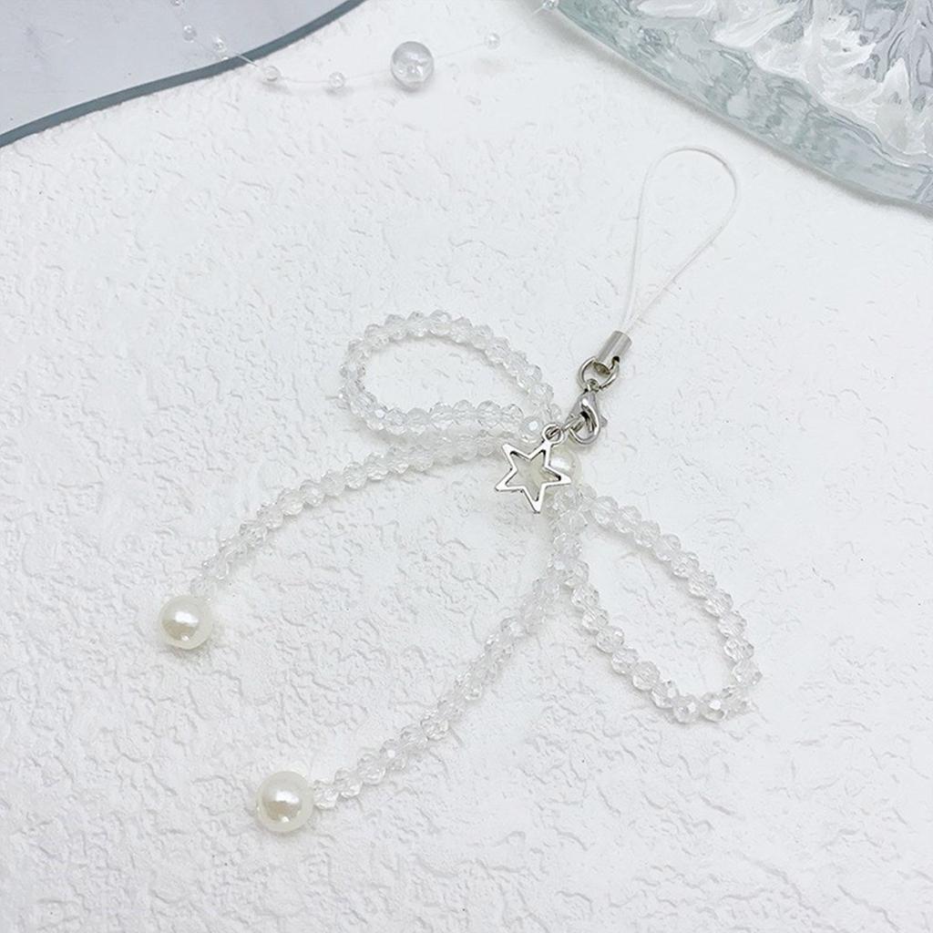 Sparkling Crystal Bead Phone Lanyard Fashionable Bowknot Star Keychain Bag Purse Backpack Decoration for Women Girls