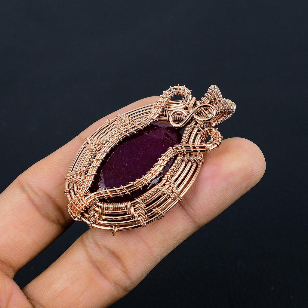 Ruby Pendant Gemstone Jewelry, 999 Copper Wire Wrapped Handmade Pendant, Latest Design Jewelry
