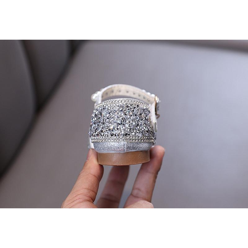 Wiosenno-jesienny nowy styl, eleganckie, dla małych dziewczynek, dziewczęce, księżniczki, płaskie buty z cyrkoniami, skórzane buty, buty do występów tanecznych