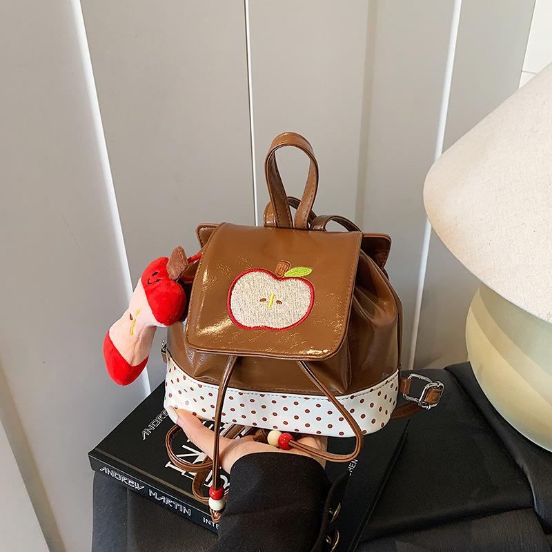 Schoolbag Red Plaid Apple Backpack Cartoon Embroidered Small Backpack Korean Version Mini Lightweight Student Class Small Schoolbag Female