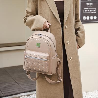 Frauen Rucksack Niet Leder Weibliche Einfarbig Reisetasche