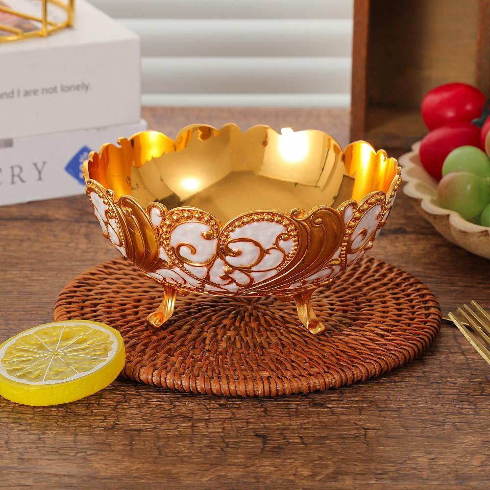 

European Patterned Metal Bowl High Footed Fruit Bowl Ice Cream Bowls Dessert Plate Dim Sum Dish Storage Tray Candy Snack Bowls