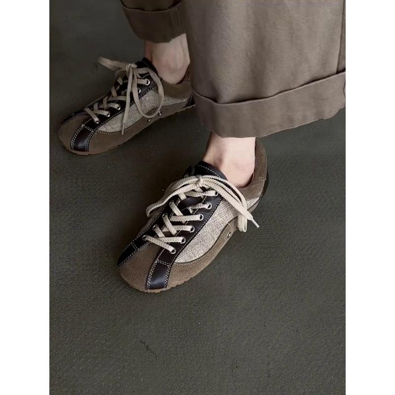 Sheepskin~ Inner Height Increase 4cm Lace-up German Training Shoes Women's 2025 New Retro Flat Baseplate Shoes Casual Sports Forrest Gump Shoes