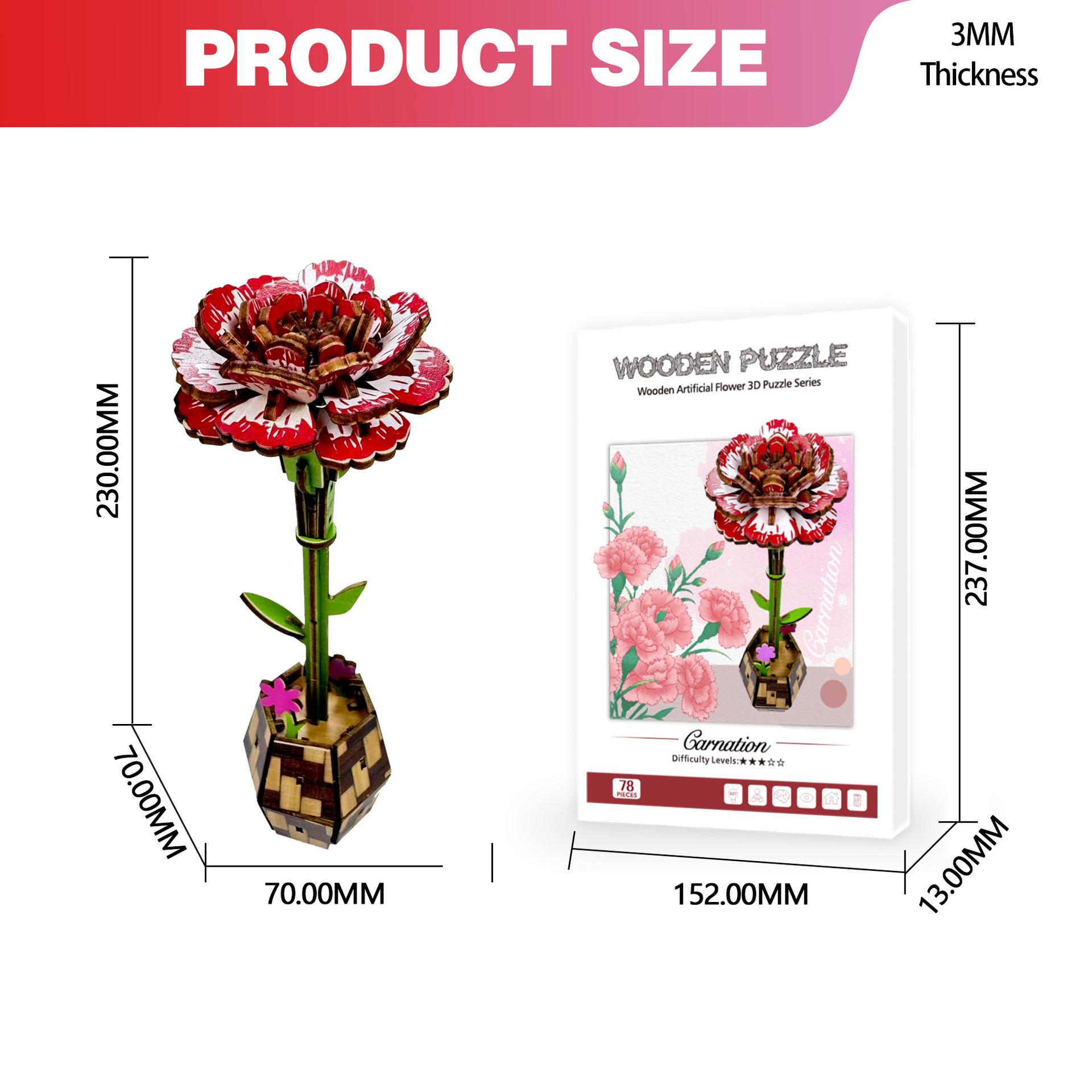 Wacocetoy 3D Wooden Carnation Puzzle & DIY Coloring Toy Set