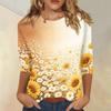 Women's Casual Three Quarter Sleeve Floral Print Round Neck Top Lightweight Comfortable Fit for Everyday Wear