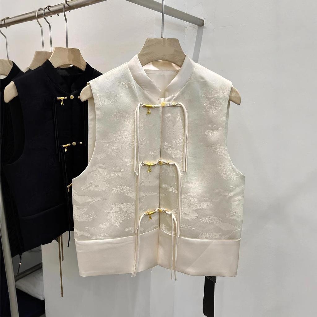 2025 new short retro button-up annual commuter sleeveless top