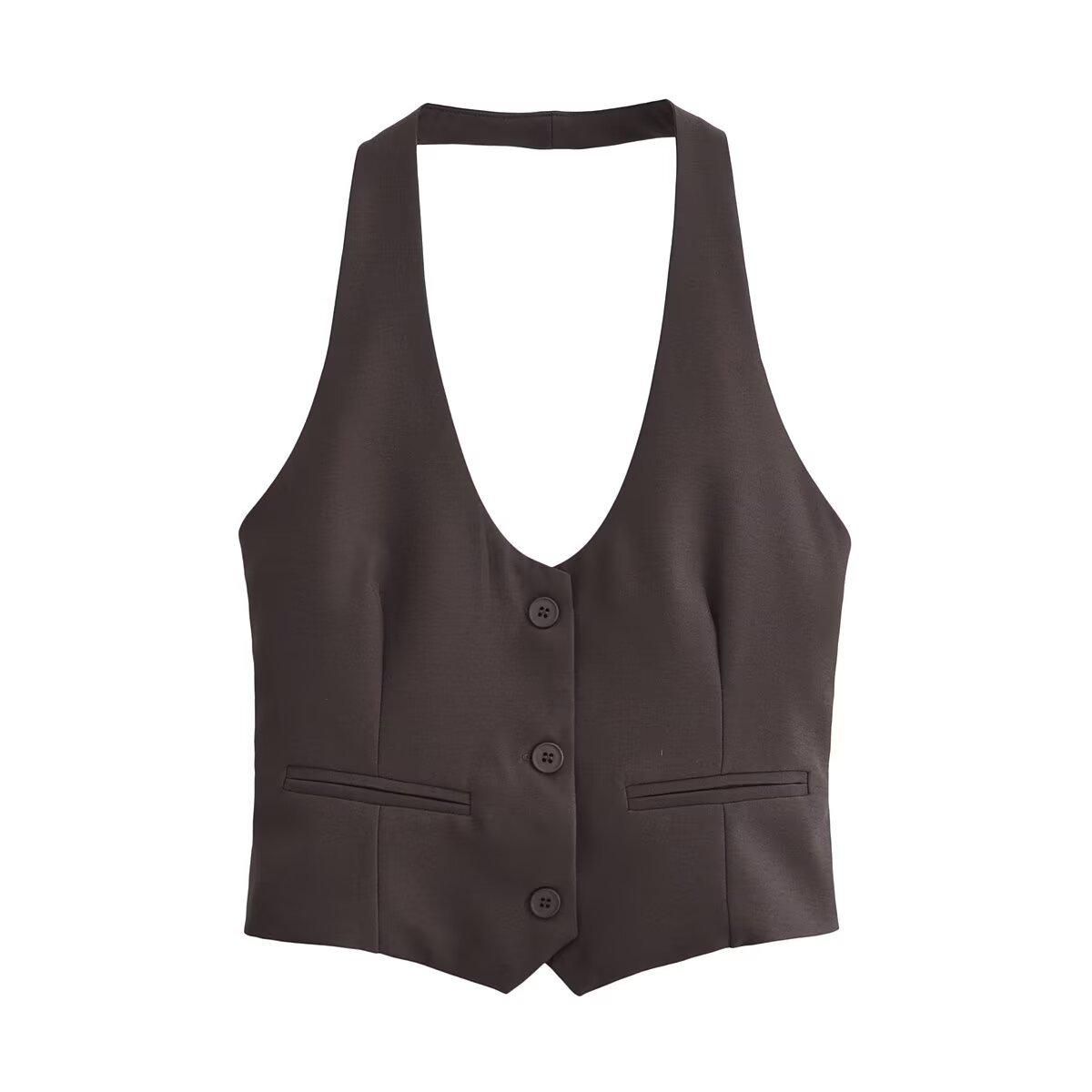 

2024 Autumn/Winter Women s Fashion Halter Top with Row Button Design Medium чорний