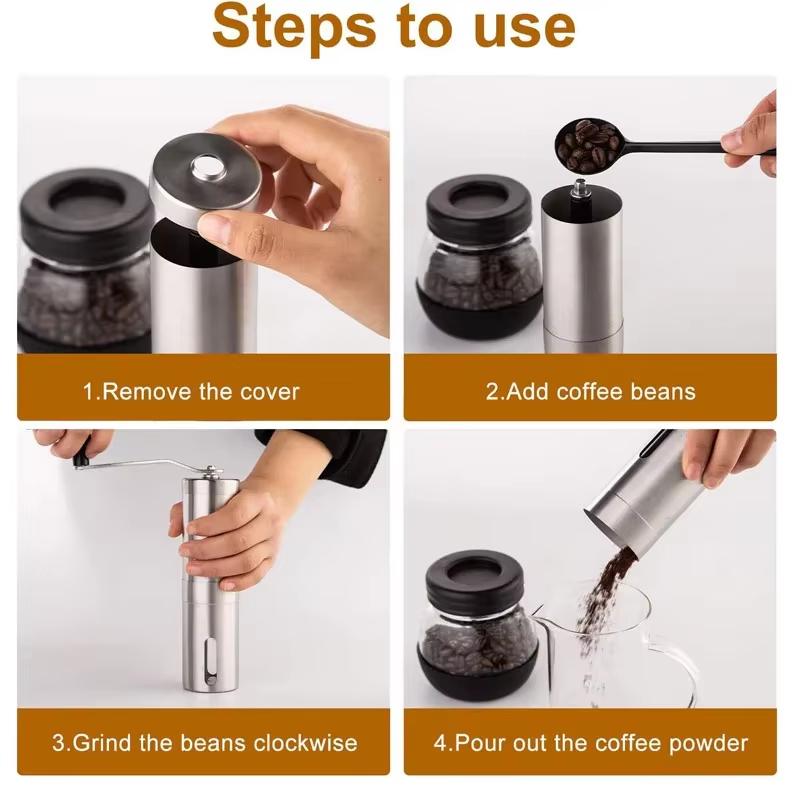 Manual Coffee Grinder Portable Stainless Steel Burr Coffee Bean Grinder with Ceramic Grinding Burr for Espresso Travel