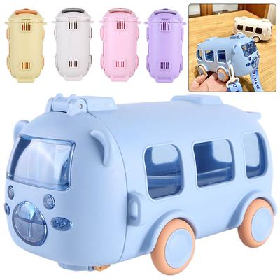 Bus Shape Cute Car Water Bottle with Movable Wheels Strap Plastic Drinking Bottle Leakproof for Boys Girls