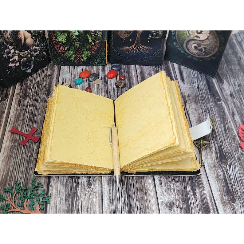 Blank Spell Book of Shadows Journal with Lock Clasp Handmade Leather Seven Stone Diary Seven Chakra Prayer Pagan Book