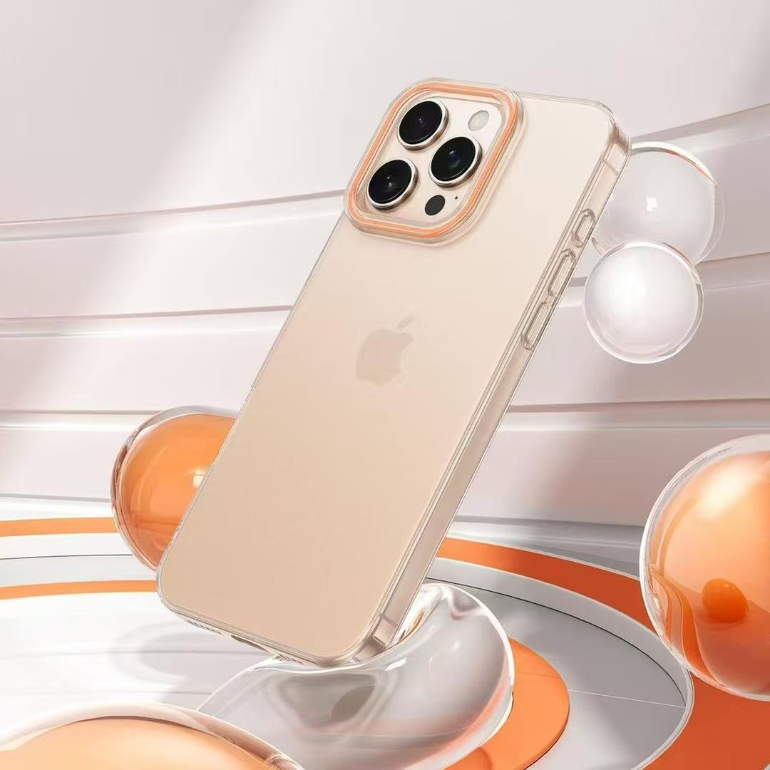 

Suitable for IPhone16Pro Matte Large Hole Colored Border Apple 15/14 Transparent Waterproof Mobile Phone Protection Case Apple 16Plus оранжевый