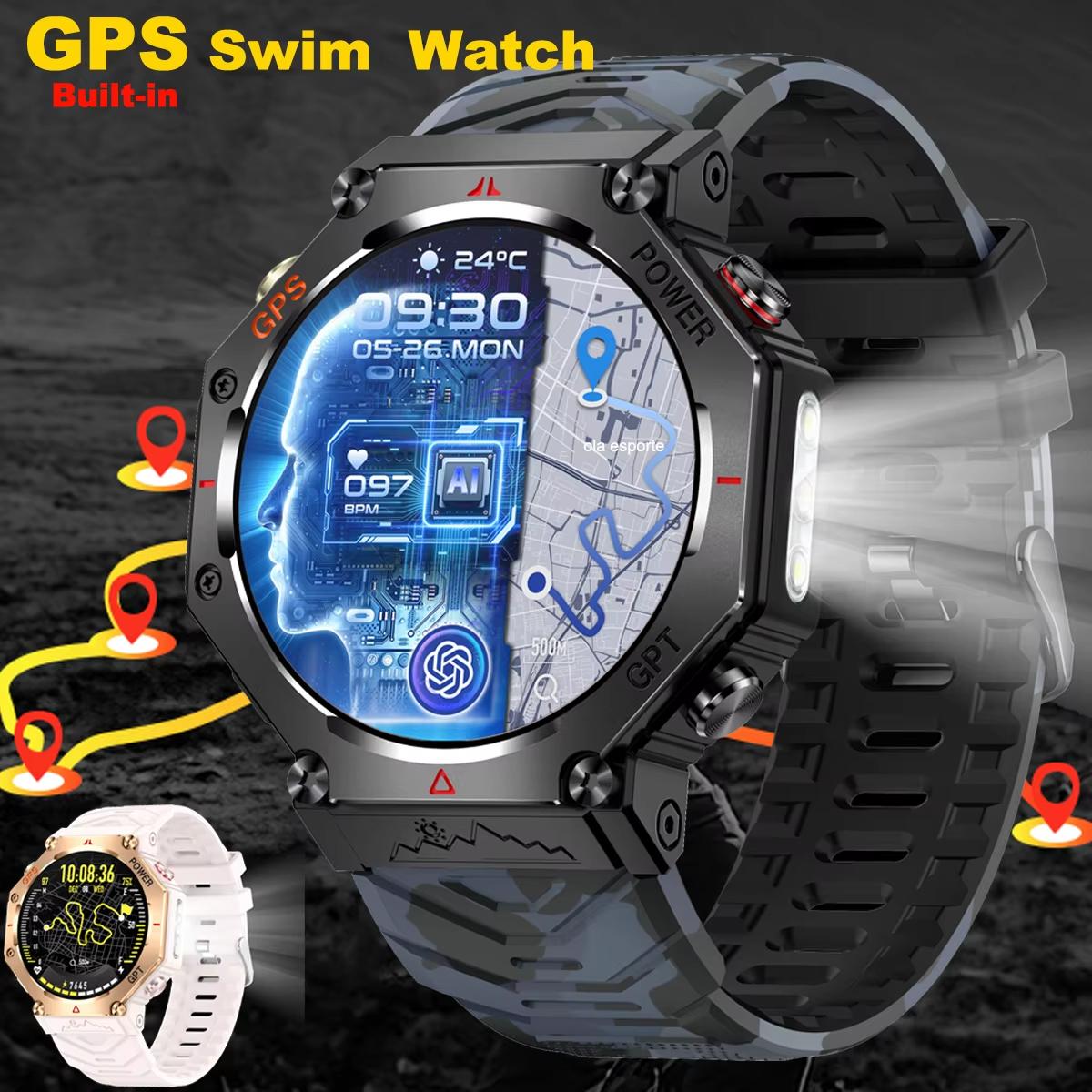 

2025 New Swimming Smart Watch Watch IP69K Waterproof BT Call GPS Compass Amoled Military Sport Smartwatch Men Women for Xiaomi Huawei Silicone золотий