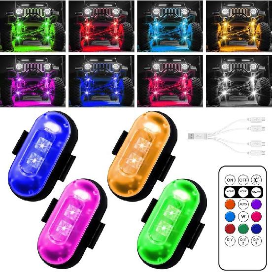 Wireless LED Lights for Car, Wireless Rock Lights with 8 Colors 10 Modes,Led Strobe Warning Light, Motorcycles, Boats, Camping, Bikes,