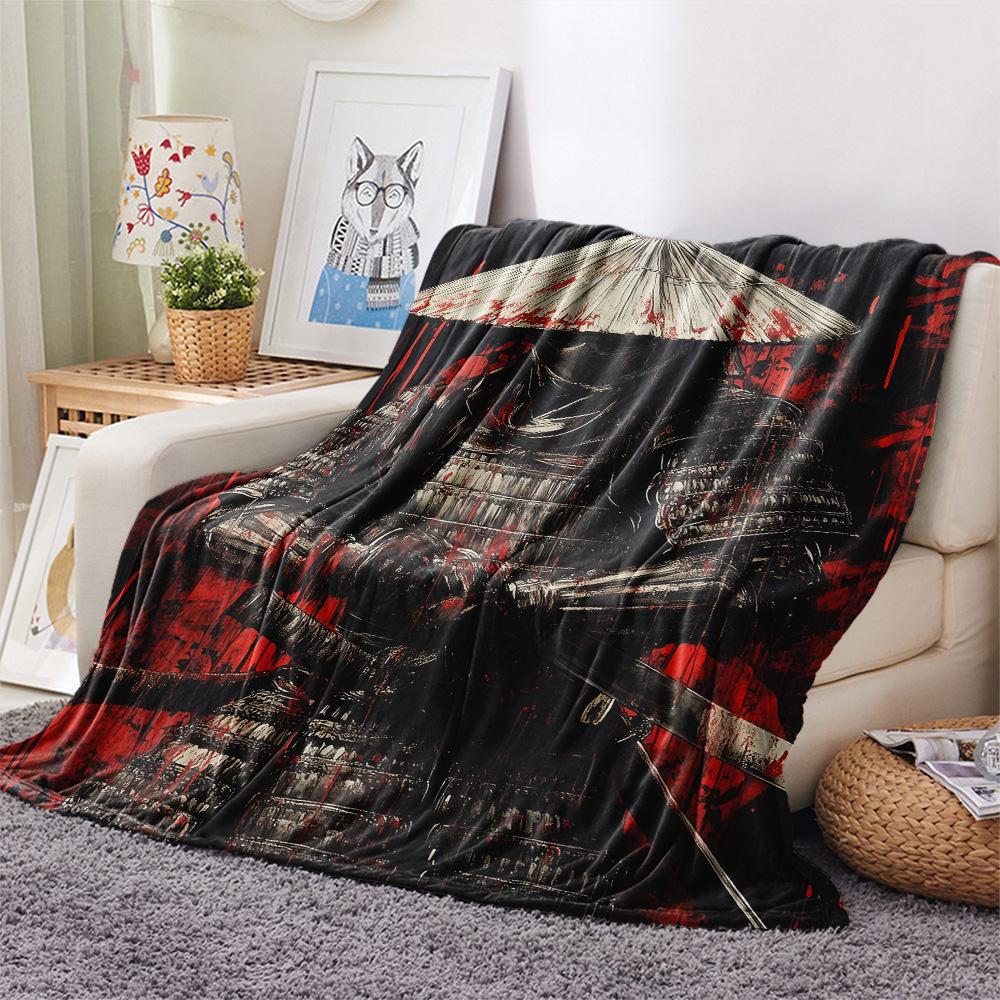 Japanese Warriors  Print Flannel Blanket, High quality Comfortable for All Seasons, Home Decor, Warmth and Comfort