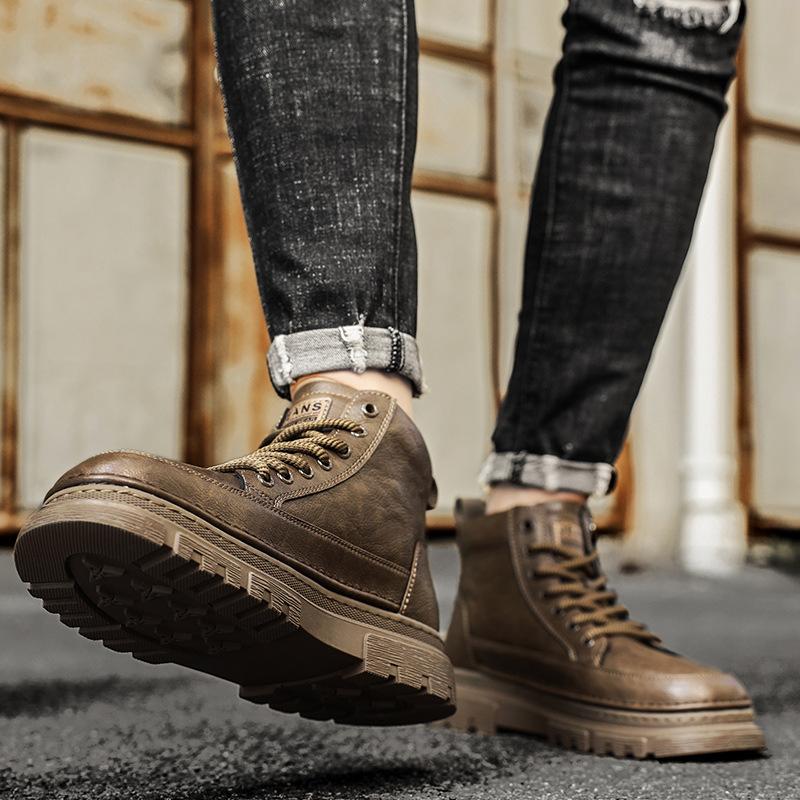 Martin Stiefel Herbst High-Top Britischer Stil Retro Lässig Lederschuhe Wasserdicht und Rutschfest Lokomotive Stiefel