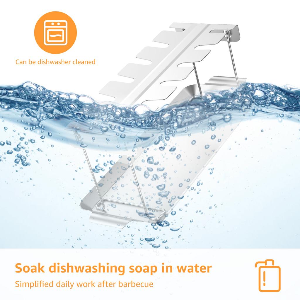 Chicken Leg Rack for Grill Barbecue Cooking Rack Stainless Steel Chicken Wing Rack with Drip Tray Folding BBQ Drumstick Stand