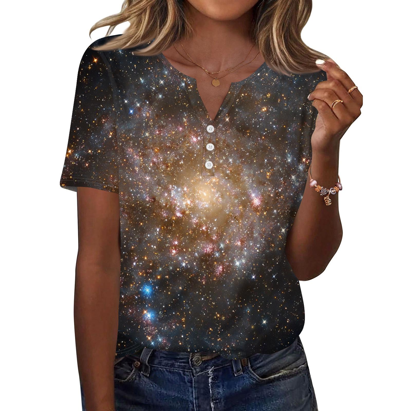 

Women s T Shirt Print Button Short Sleeve Daily Weekend Fashion Basic V, Neck Regular Top XXL