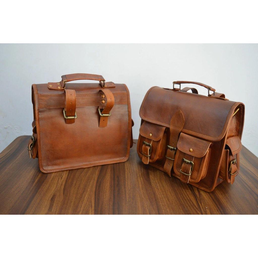 Motorcycle Side Pouch Brown Leather Side Pouch Saddle 2Bags Panniers Two Bags