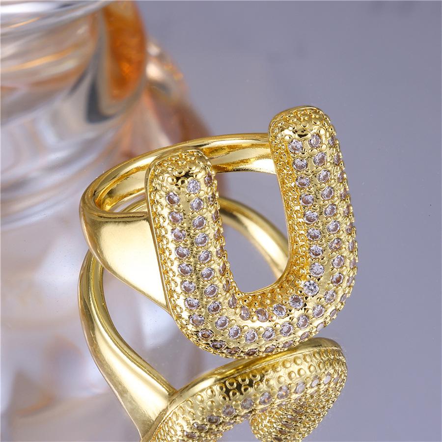 Zirkon Kupfer Mikro-Eingefasst 26-Buchstaben Offener Ring - Europäischer & Amerikanischer Weihnachtsschmuck