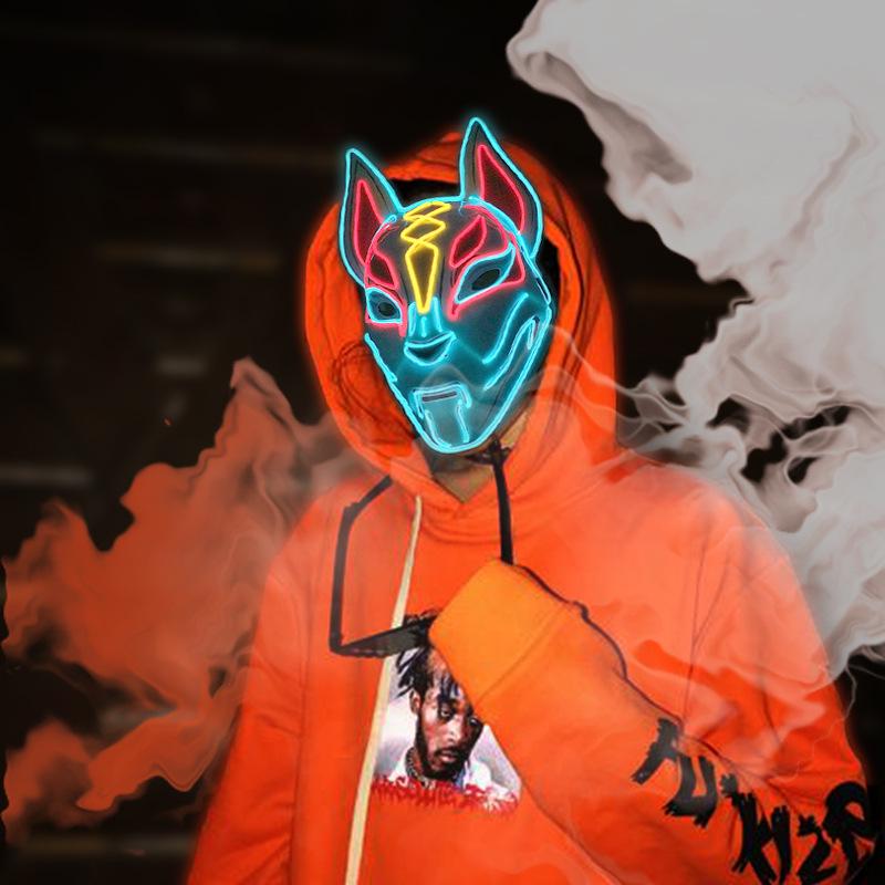 Multi-Color Luminous Sky Fox EL Mask: Full Face LED Costume for Parties