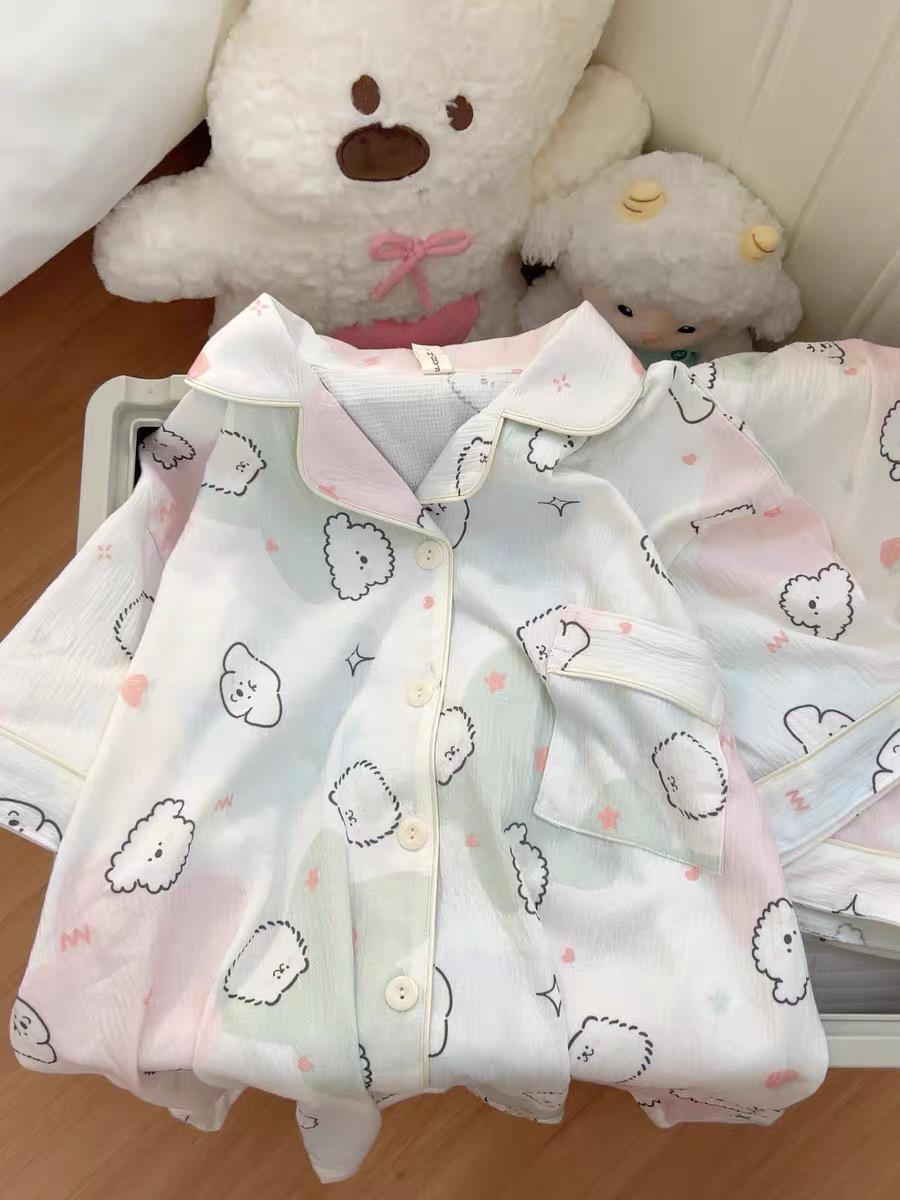 

New colored puppy pajamas women s summer cardigan lapel short-sleeved shorts set can be worn outside loungewear S