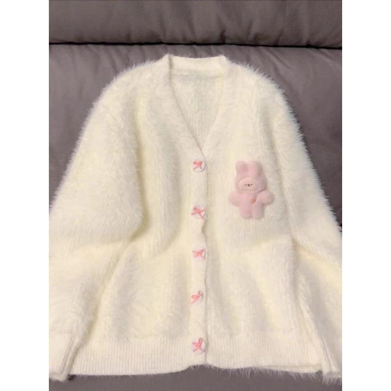 

Ленивый Утолщенный Вариант Вязаный Кардиган из Сладкого Меха Норки Milky White S [Suggested 37.50 kg-45.00 kg]]