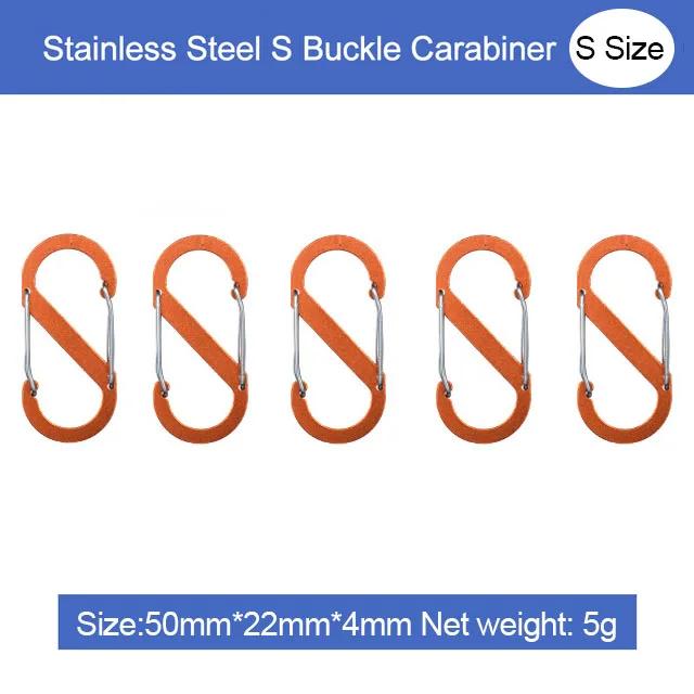 5Pcs Stainless Steel S Type Carabiner with Lock Mini Keychain Hook Anti-Theft Outdoor Camping Backpack Buckle Key-Lock Tool