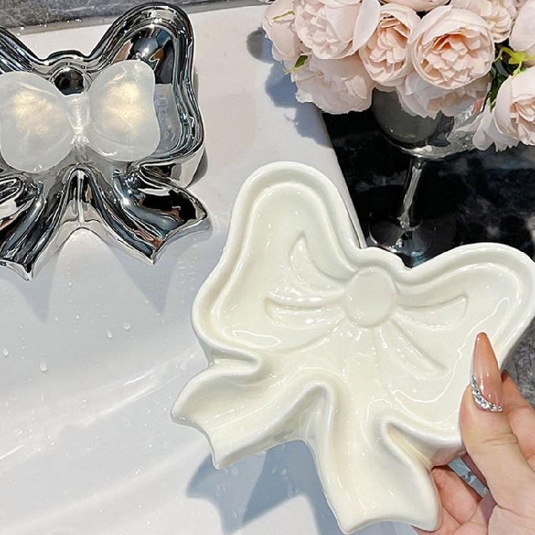 Ceramic Soap Holders with Bows Drainages Enhanceds Design Bathroom Counter Organizers Decorative Sink Tray