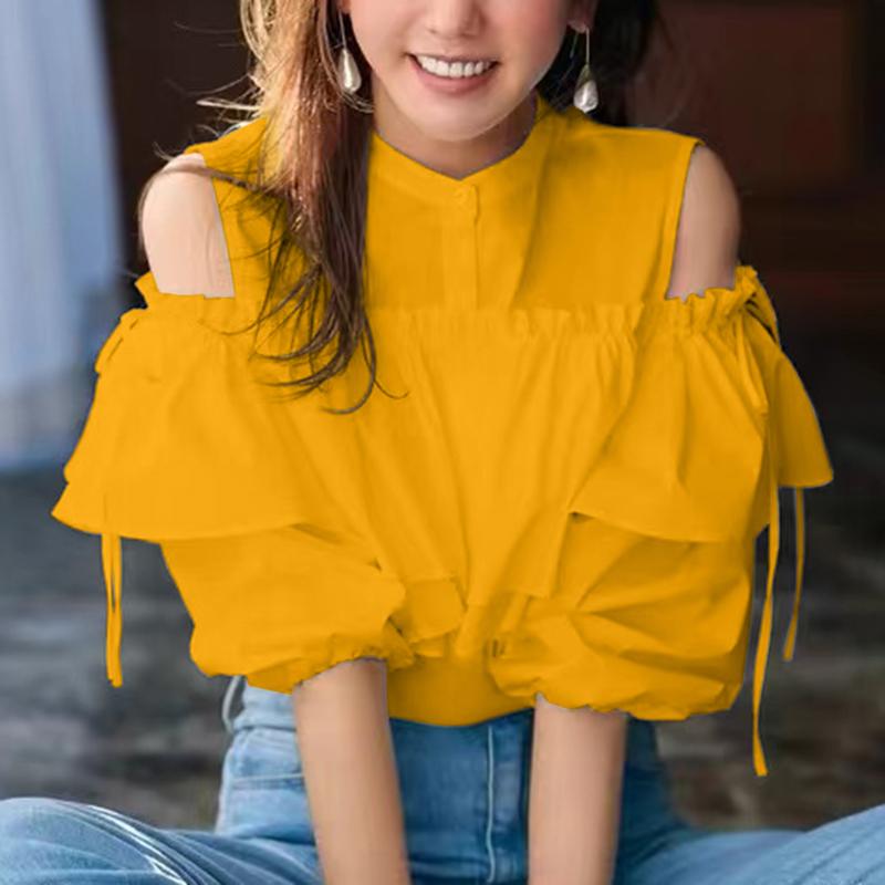 

VONDA Женские повседневные блузки с круглым вырезом и открытыми плечами, однотонные, с длинным рукавом 2XL жёлтый