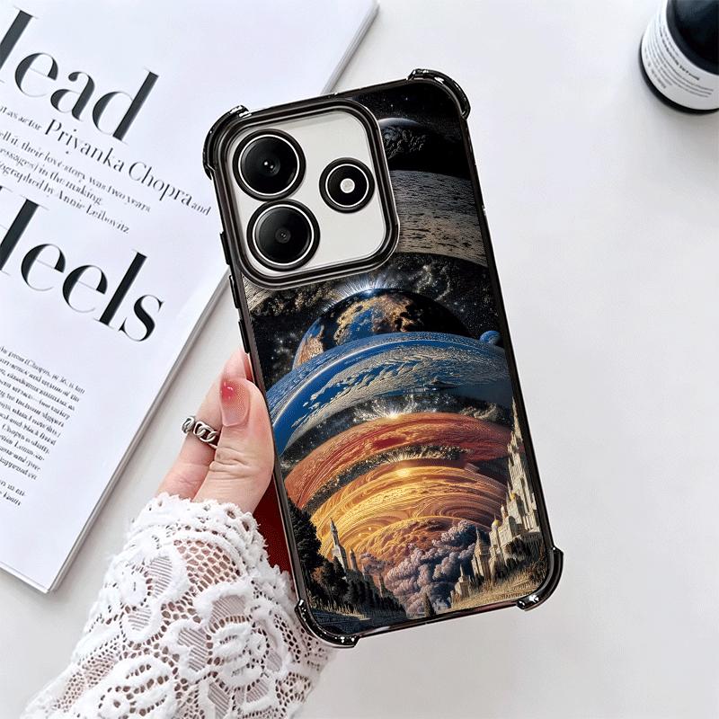 Earth Stars Space Universe Plating Phone Case For Xiaomi Redmi Note 14 15 Pro Plus 13 12 11 11S 11T 10 9S 9 5G Anti-Fall Airabag