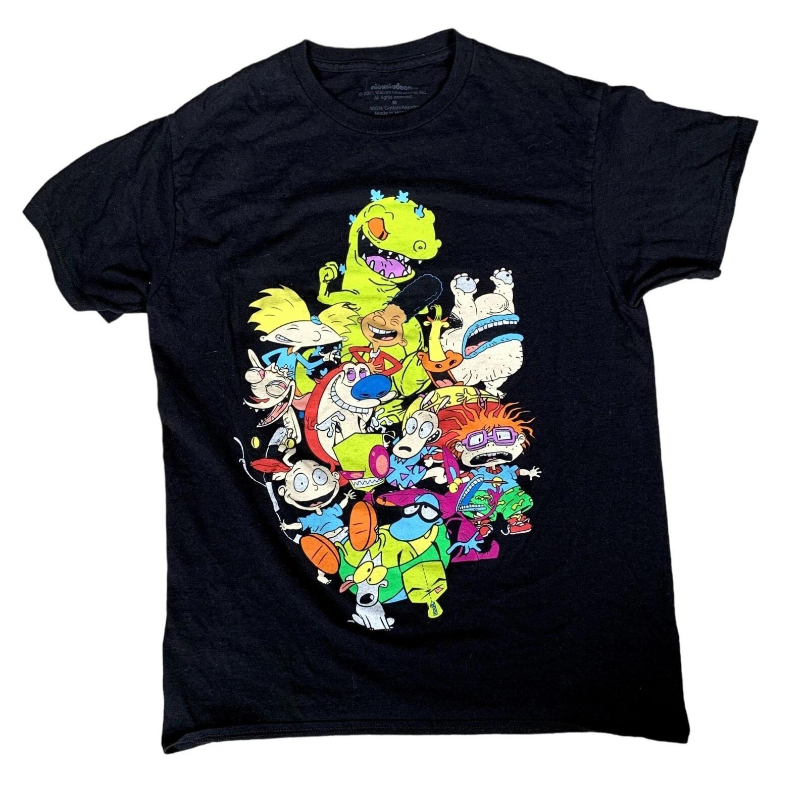 Nickelodeon 90s Cartoons Rugrats Ren & Stimpy 100% Cotton T-Shirt Size Medium S
