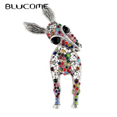 2 Color Choose Rhinestone Donkey Brooches Women And Men Fashion Unisex Animal Pin Funny Cute Big Cartoon Kid Gifts